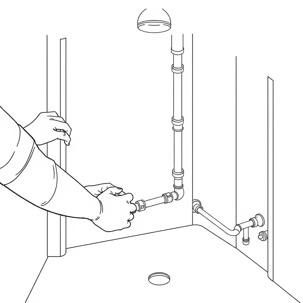 Plumbing pipes and rough-in work exposed during bathroom fixture relocation