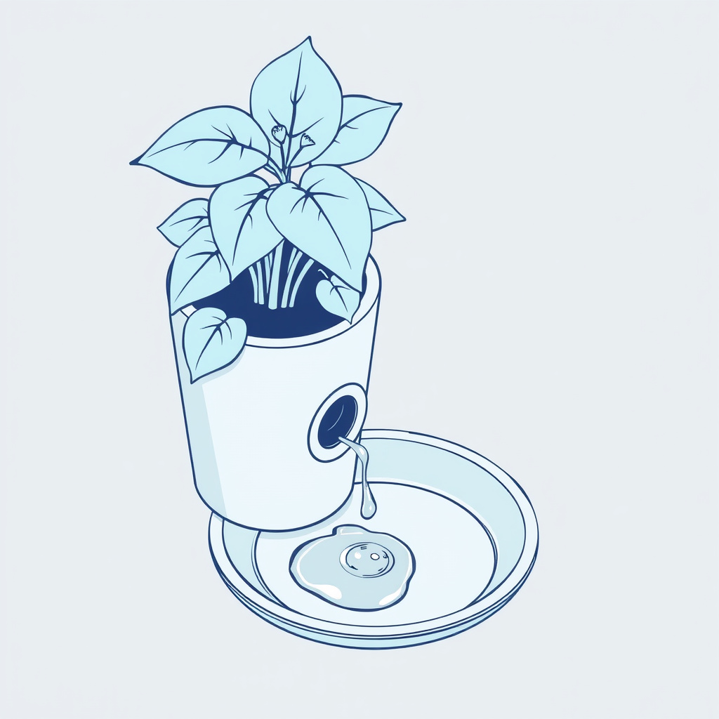 Pothos plant in a pot with water draining through the bottom hole into a saucer beneath